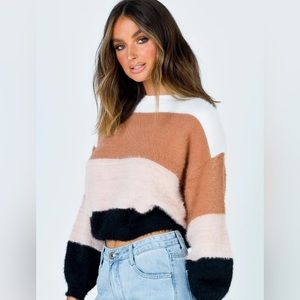 Brand New withTags Cropped Stripped Neutral Fuzzy/Soft Sweater.
